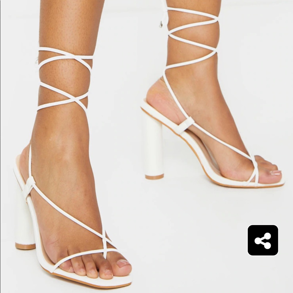 PLT White Cylinder Strappy Heeled Sandals